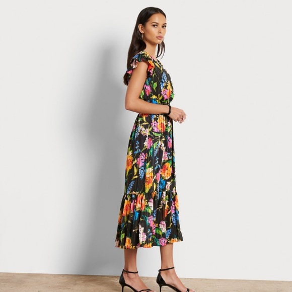 NWT Sam Edelman V-Neck Floral Midi Dress in Black/Multi - Picture 2 of 10